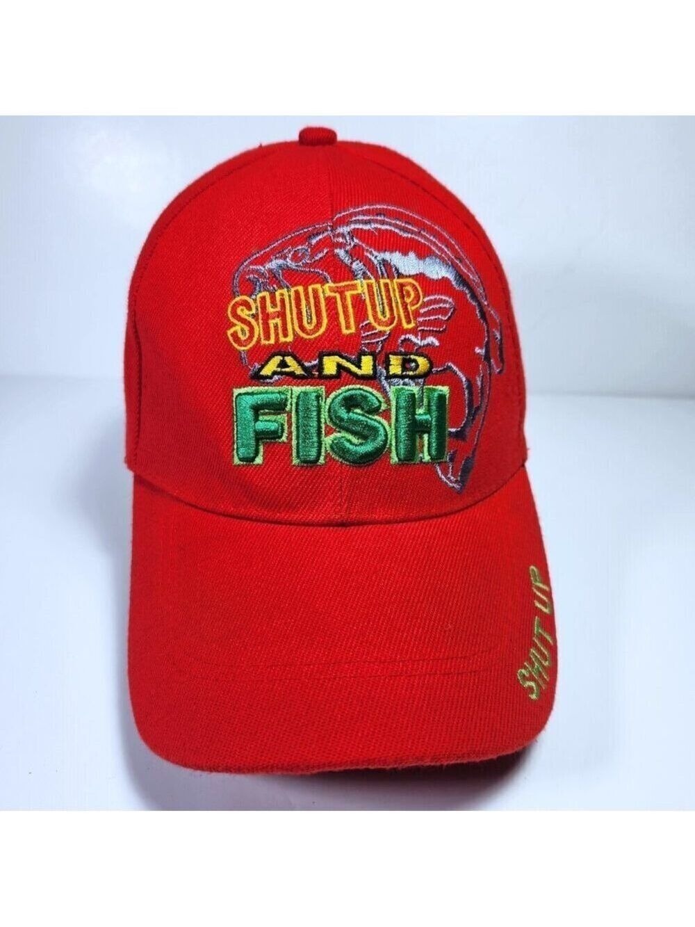 Fishing Theme Baseball Hat Cap Red Novelty Fishing Hat Unisex Adult Hook & Loop